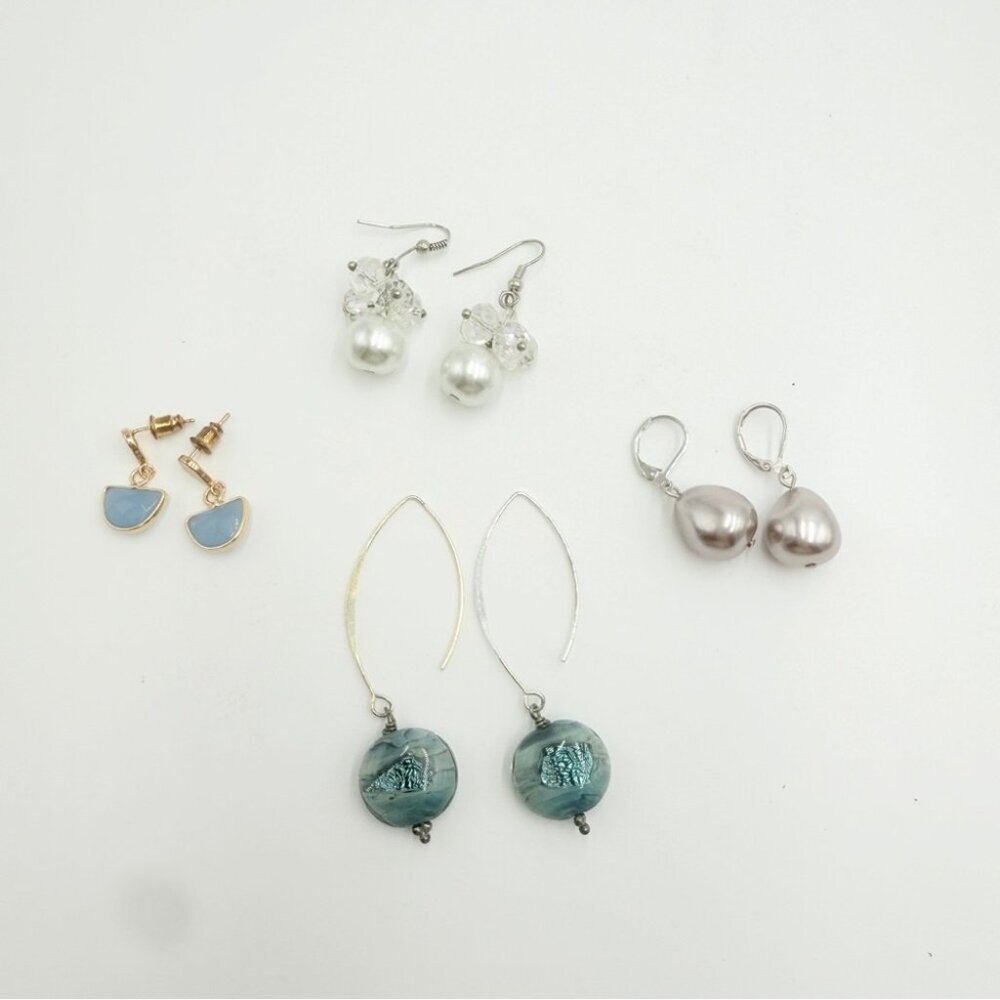 Elegant Faux Pearl & Crystal Earrings – Lot of 4 Pairs, Unique Drop Styles